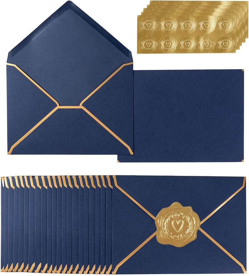 Homtable 100 Pack Navy Blue A7 Envelopes 5 x 7 Card Envelopes V Flap with Gold Border for Office, Wedding Gift Cards, Invitations, Graduation, Baby Shower, Parties (5.32 x 7.28 Inches, Navy Blue) - Image 1